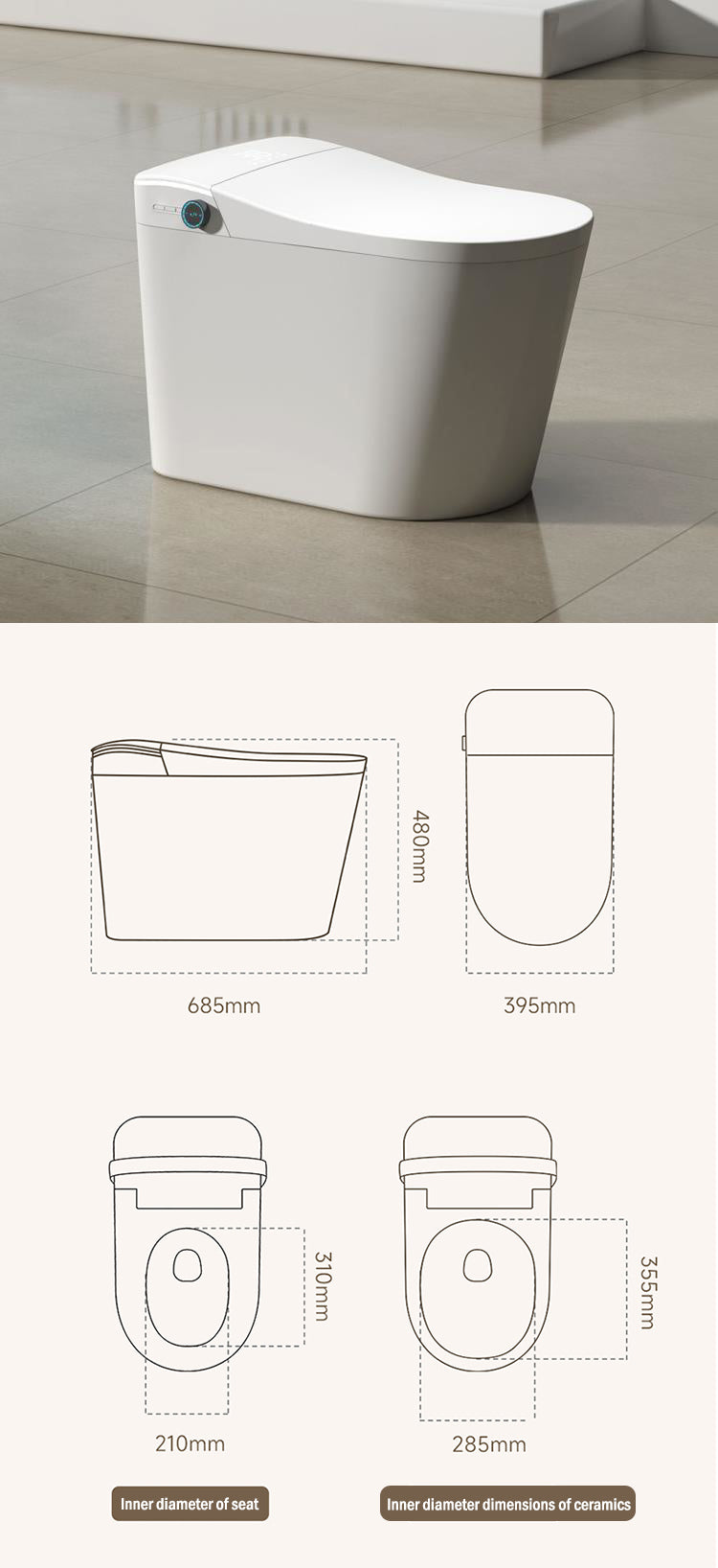 Floor-Standing Smart Bidet Shower Toilet Curvilinear (F8023W-S) Standard