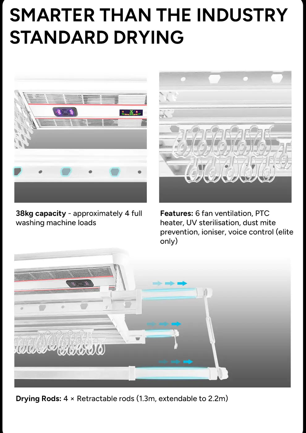 DriMe® Pro – Motion Sensor Smart Ceiling Airer | Ultrasonic Dust Mite Control UK