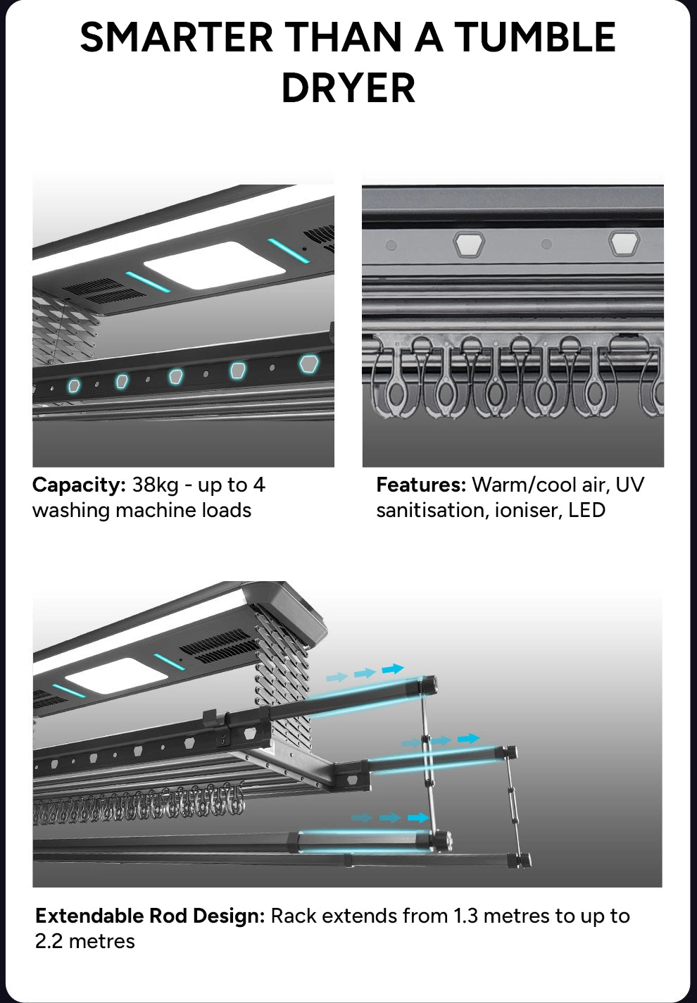 DriMe® Classic – Heated Smart Ceiling Clothes Airer | UV Sanitising | Energy Efficient