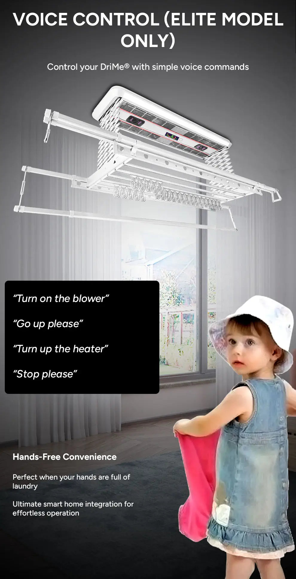 DriMe® Elite – Voice Controlled Smart Ceiling Airer | Luxury Automated Laundry UK
