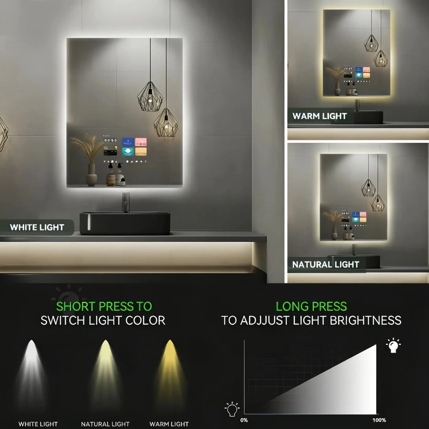 LuxeVision® Smart Bathroom Mirror (Rectangular)